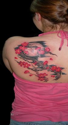 Cherry Blossom Tree And Moon Tattoo